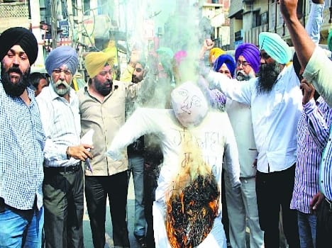 Burned an effigy of Haryana